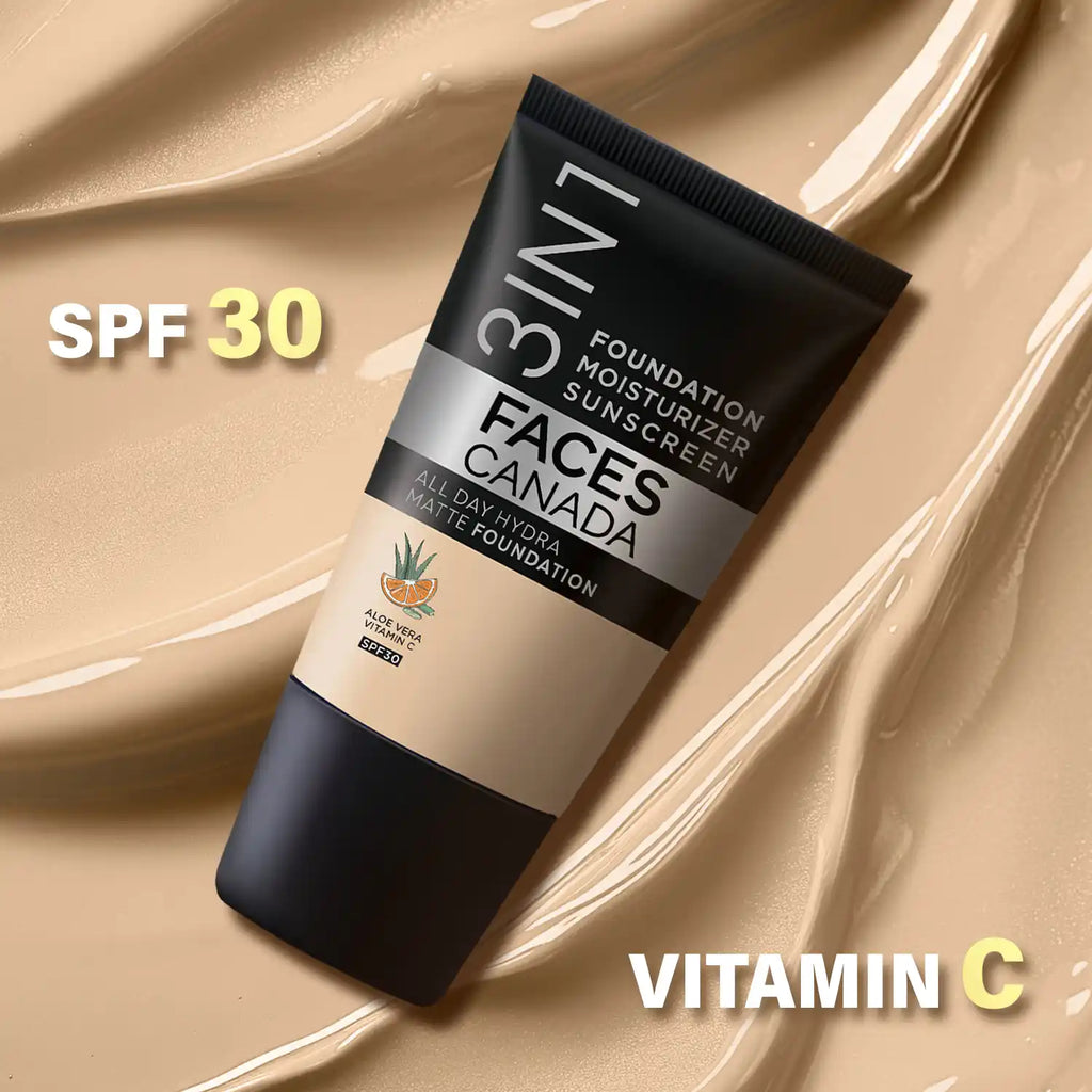 FACES CANADA All Day Hydra Matte Foundation - Mini | 3-in-1 Foundation + Moisturizer + SPF 30 | 24 HR Aloe Hydration & Vitamin C | 10HR Long Wear | Medium to High Buildable Coverage | Absolute Ivory | 18 ml