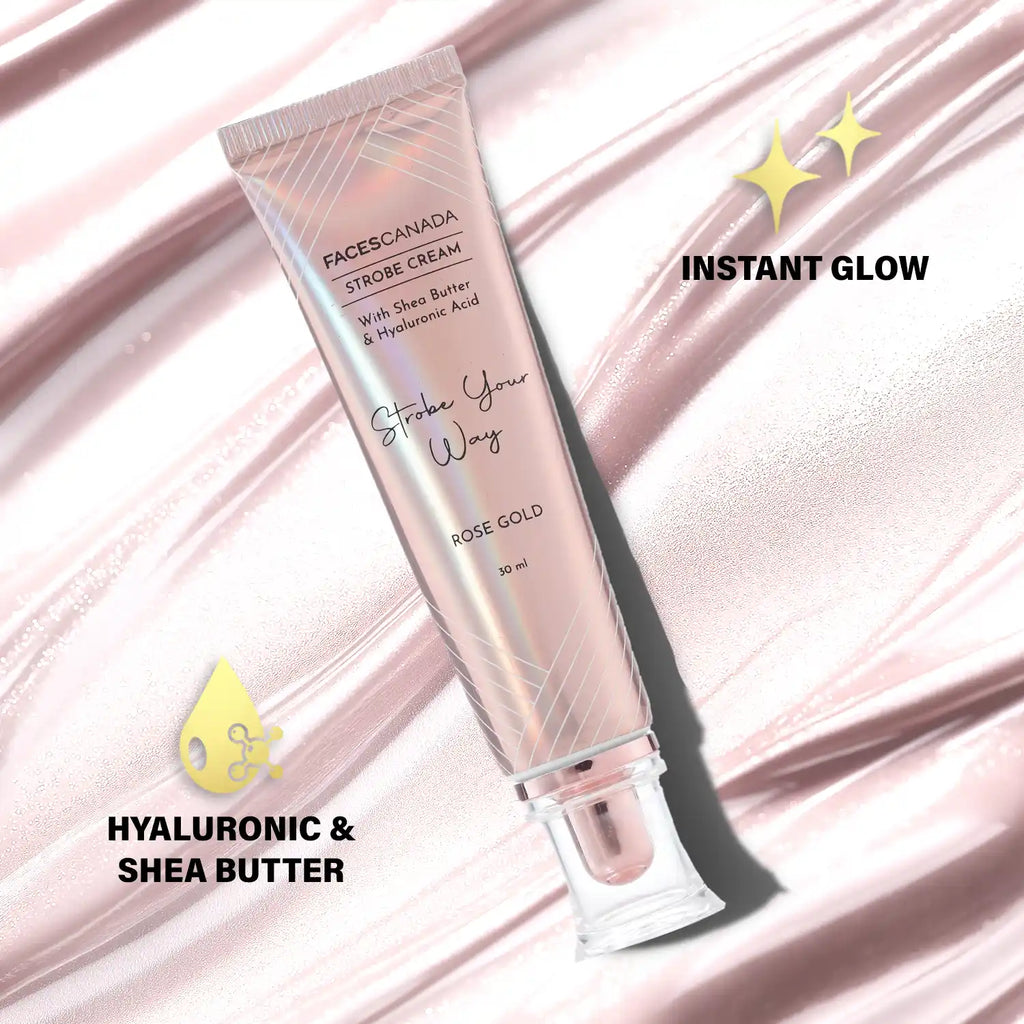 Strobe Cream - Rose Gold, 30 ml | With Shea Butter & Hyaluronic Acid | Intense Hydration | Dewy Skin | Illuminating & Glowing Makeup Base