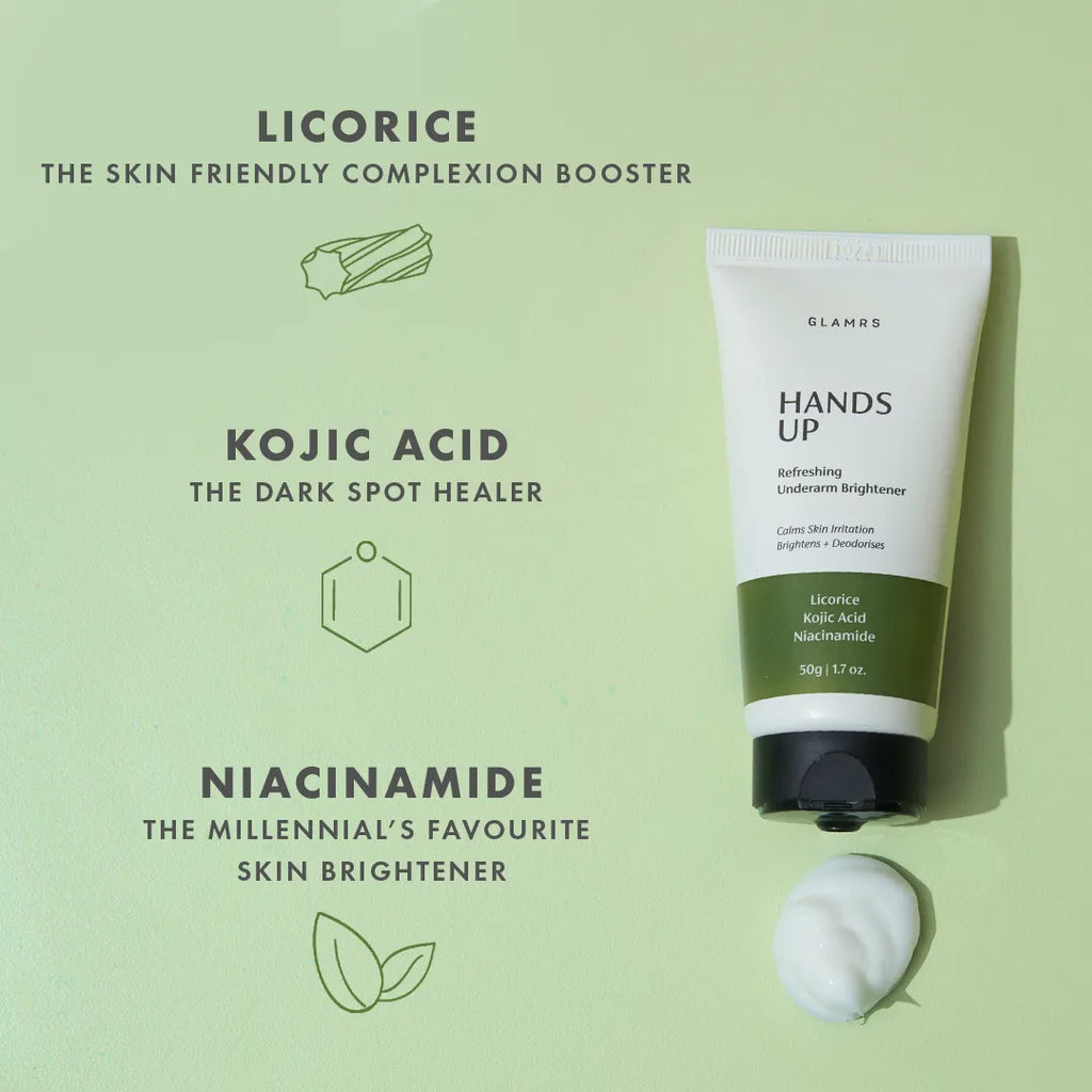 HANDS UP Refreshing Underarm Brightener Cream Lotion with Licorice, Niacinamide, Kojic Acid and Amla Extract for Pi gmented or Dark Underarms (50 gm)