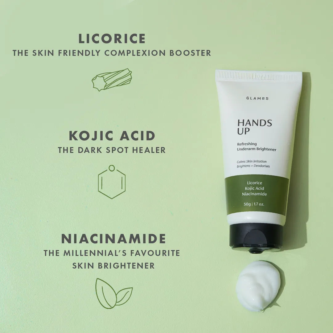 HANDS UP Refreshing Underarm Brightener Cream Lotion with Licorice, Niacinamide, Kojic Acid and Amla Extract for Pi gmented or Dark Underarms (50 gm)