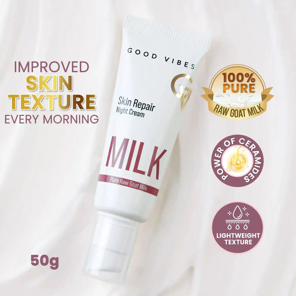 Skin Repair Milk Night Cream with 100% Pure Raw Goat Milk | Improved Skin Texture Every Morning| Infused with Ceramides | Suitable for Dry Skin | All Skin Types (50 gm)