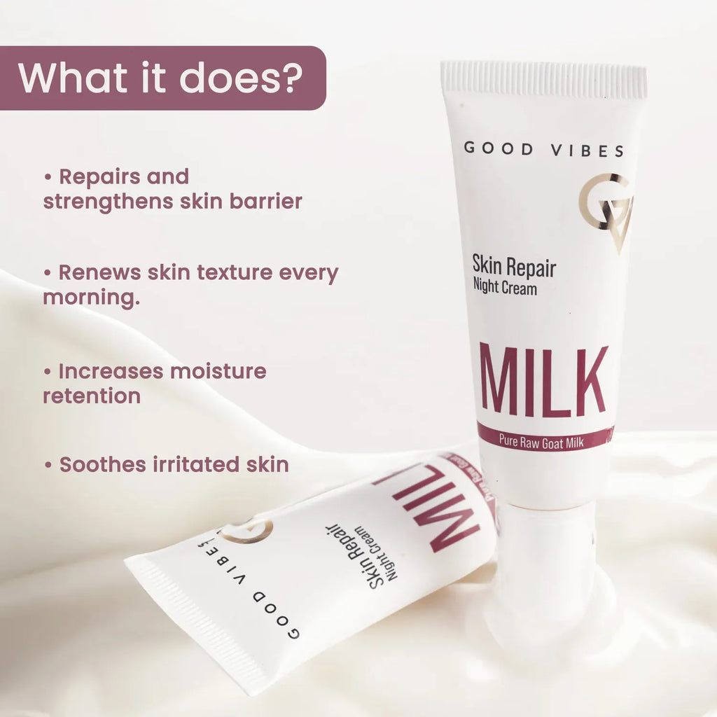Skin Repair Milk Night Cream with 100% Pure Raw Goat Milk | Improved Skin Texture Every Morning| Infused with Ceramides | Suitable for Dry Skin | All Skin Types (50 gm)