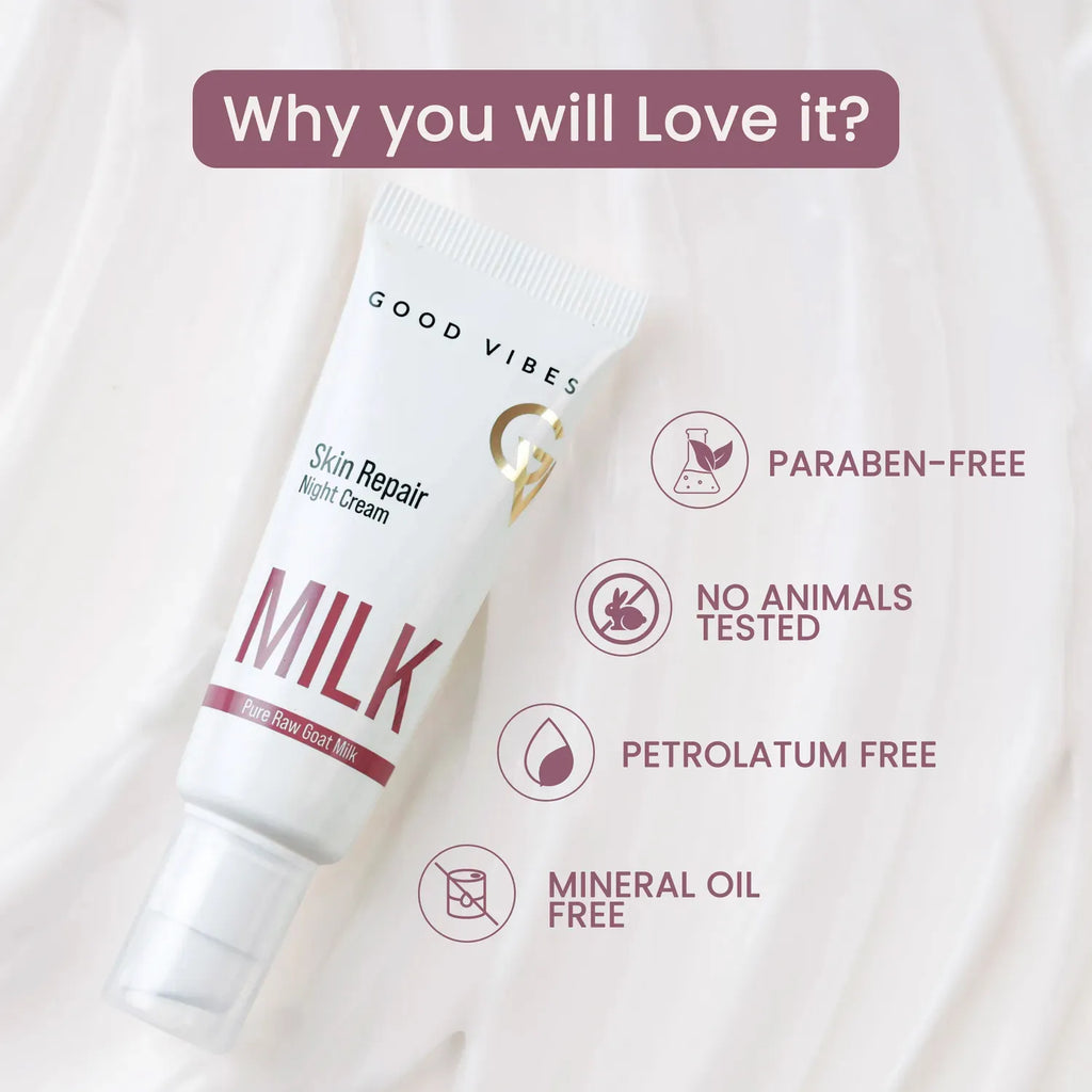 Skin Repair Milk Night Cream with 100% Pure Raw Goat Milk | Improved Skin Texture Every Morning| Infused with Ceramides | Suitable for Dry Skin | All Skin Types (50 gm)