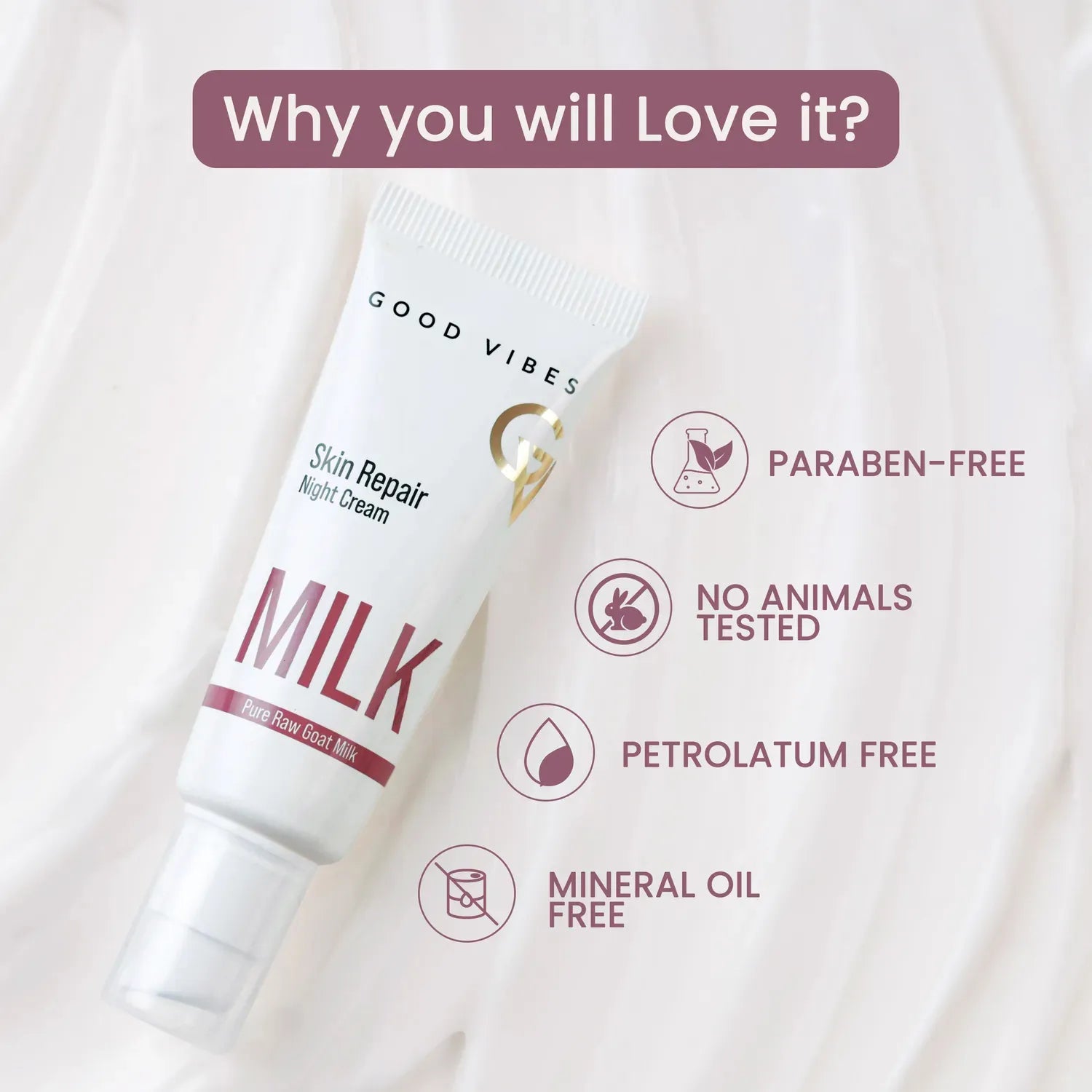 Skin Repair Milk Night Cream with 100% Pure Raw Goat Milk | Improved Skin Texture Every Morning| Infused with Ceramides | Suitable for Dry Skin | All Skin Types (50 gm)