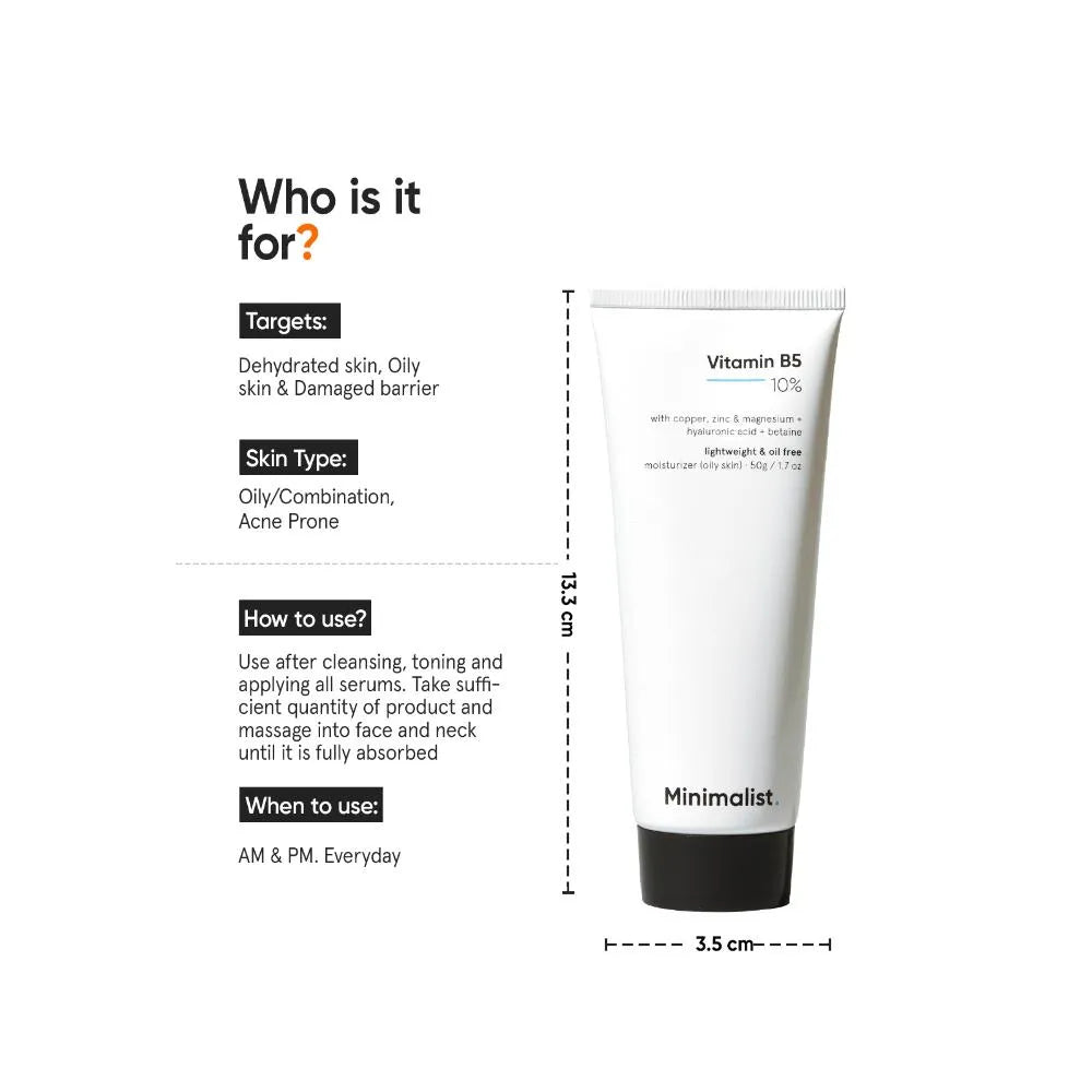 10% Vitamin B5 Oil Free Moisturizer with Zinc, Copper, Magnesium & HA for Oily skin 50 gm