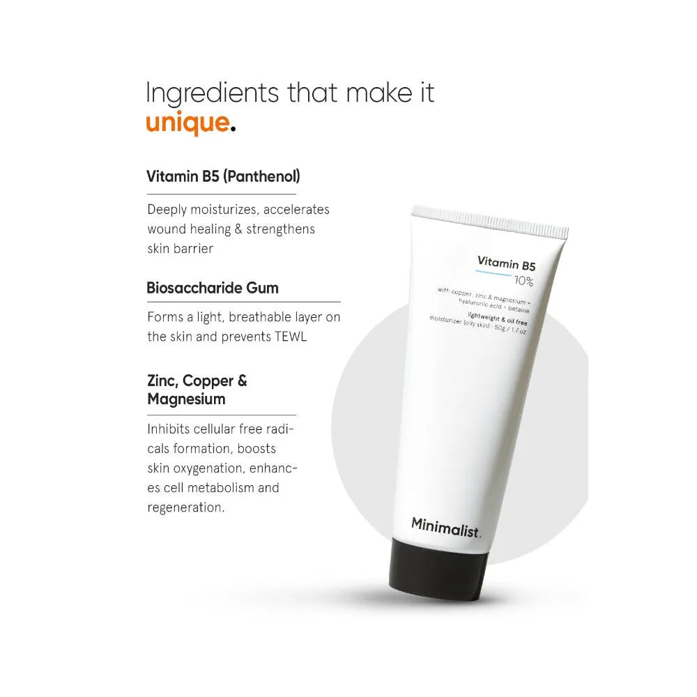 10% Vitamin B5 Oil Free Moisturizer with Zinc, Copper, Magnesium & HA for Oily skin 50 gm